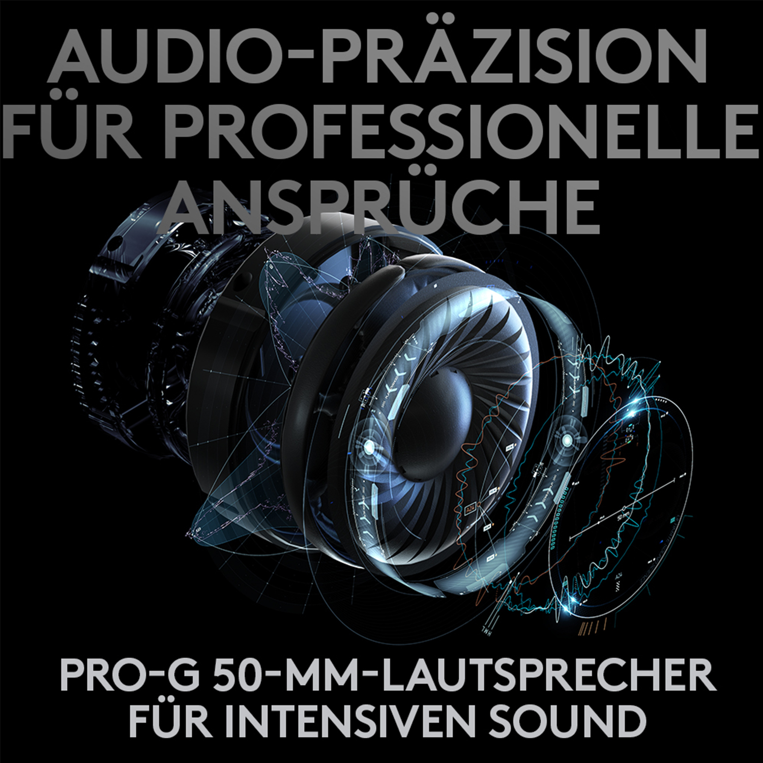 Ein Audiogerät mit Lautsprecherdesign und Text auf Deutsch.