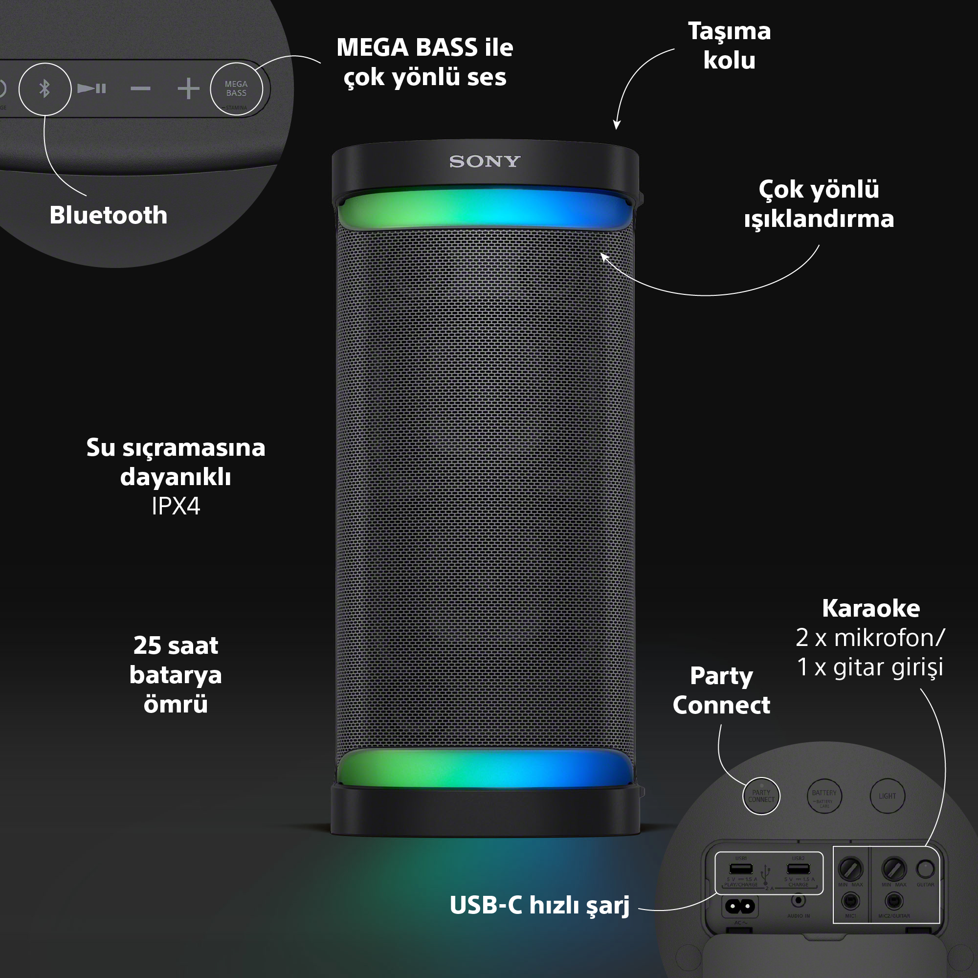 SONY XP700 Taşınabilir Bluetooth Hoparlör