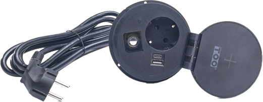 TOO Beépíthető hosszabbító, fekete, Qi vezeték nélküli töltés (5W), USB+TYPE-C port (GPS-105-1B)