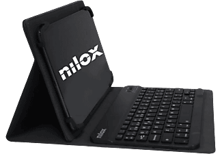 Funda con teclado - Nilox NXKB01, Para tablet 10.1", Teclado Bluetooth, Universal, Nailon y poliéster, Negro
