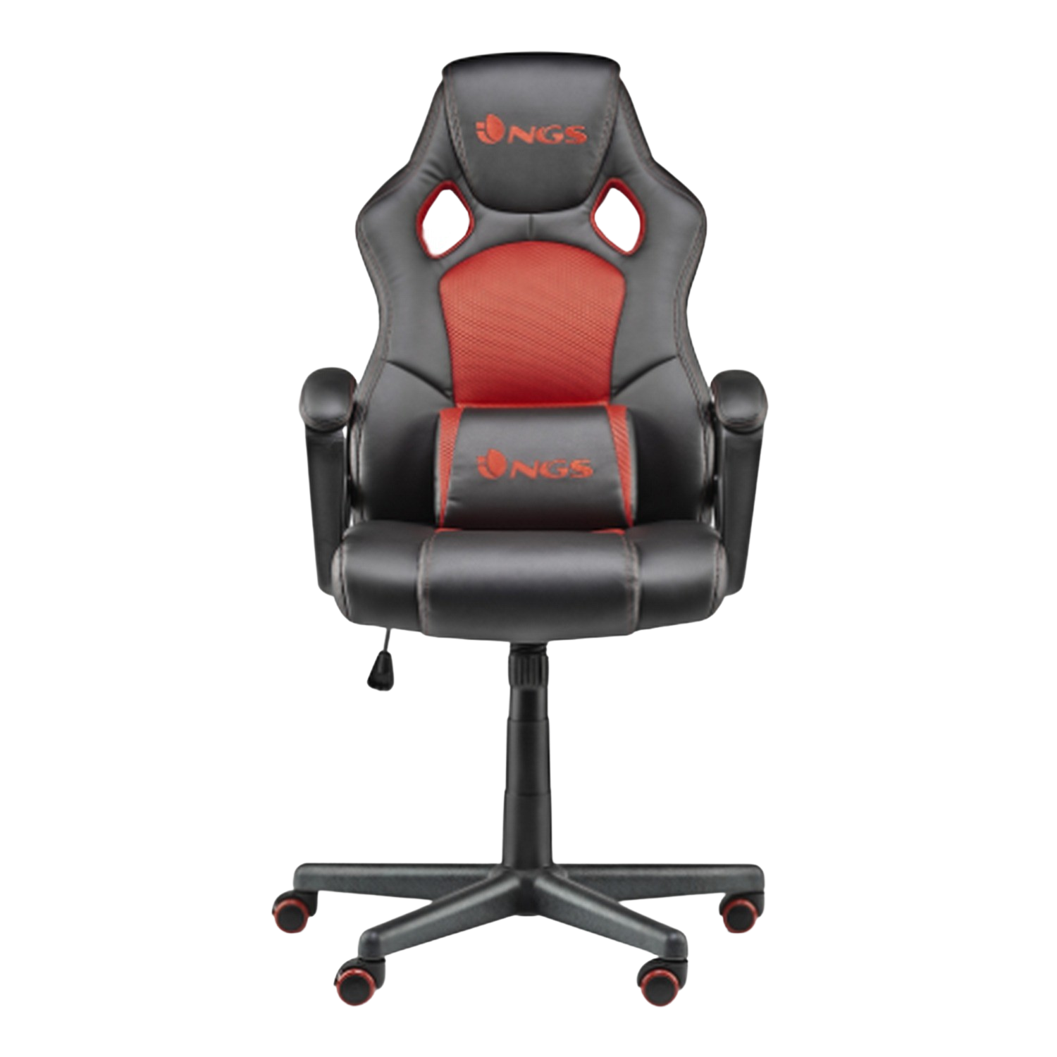 Ngs Wasp Red silla gaming negraroja de 360 grados lumbar piel negrorojo butaca para jugar asiento acolchado tapiz con gas clase 3 ruedas anti arañazos flujo aire diseño