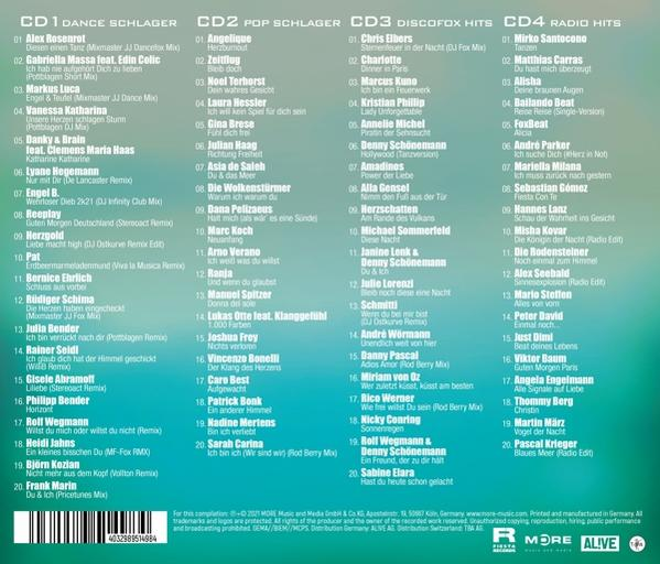 CD-Compilation-Cover mit mehreren Titeln. Blauer Hintergrund, verschiedene Künstler aufgelistet.