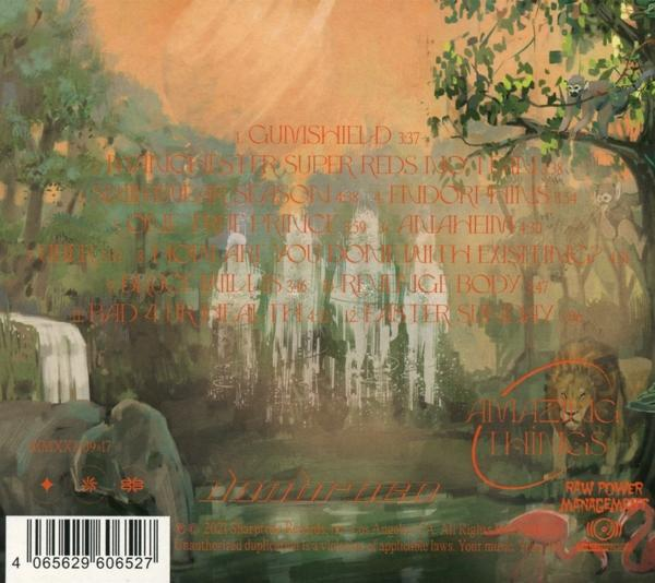 CD-Cover mit einem Gemälde einer Landschaft mit Bäumen, einem Löwen, einem Wasserfall und einem Schloss.