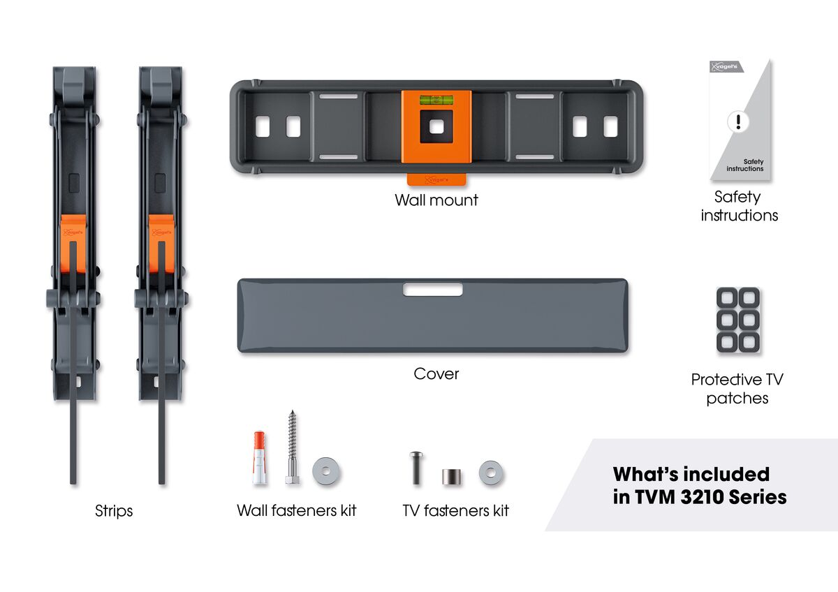 A wall mount kit with various components.
