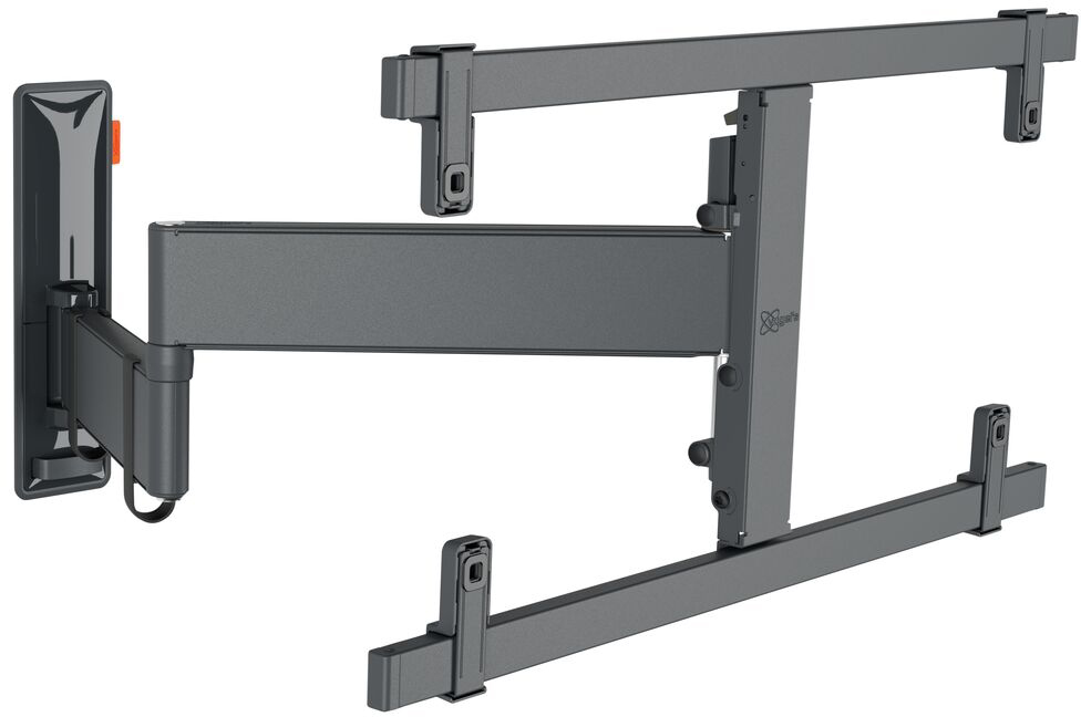 Dark gray TV wall mount with multiple adjustable arms.