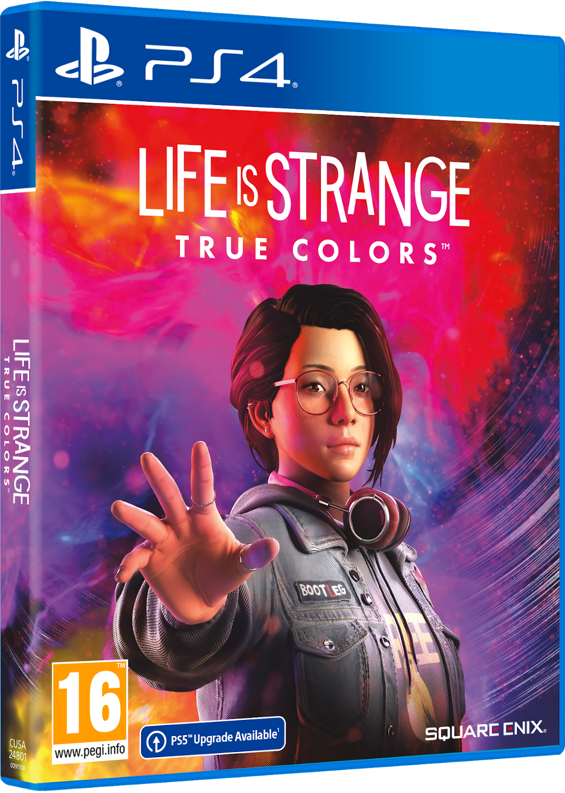 PS4 játék borítója. Egy szemüveges nő kinyújtja a kezét. Cím: Life is Strange: True Colors.