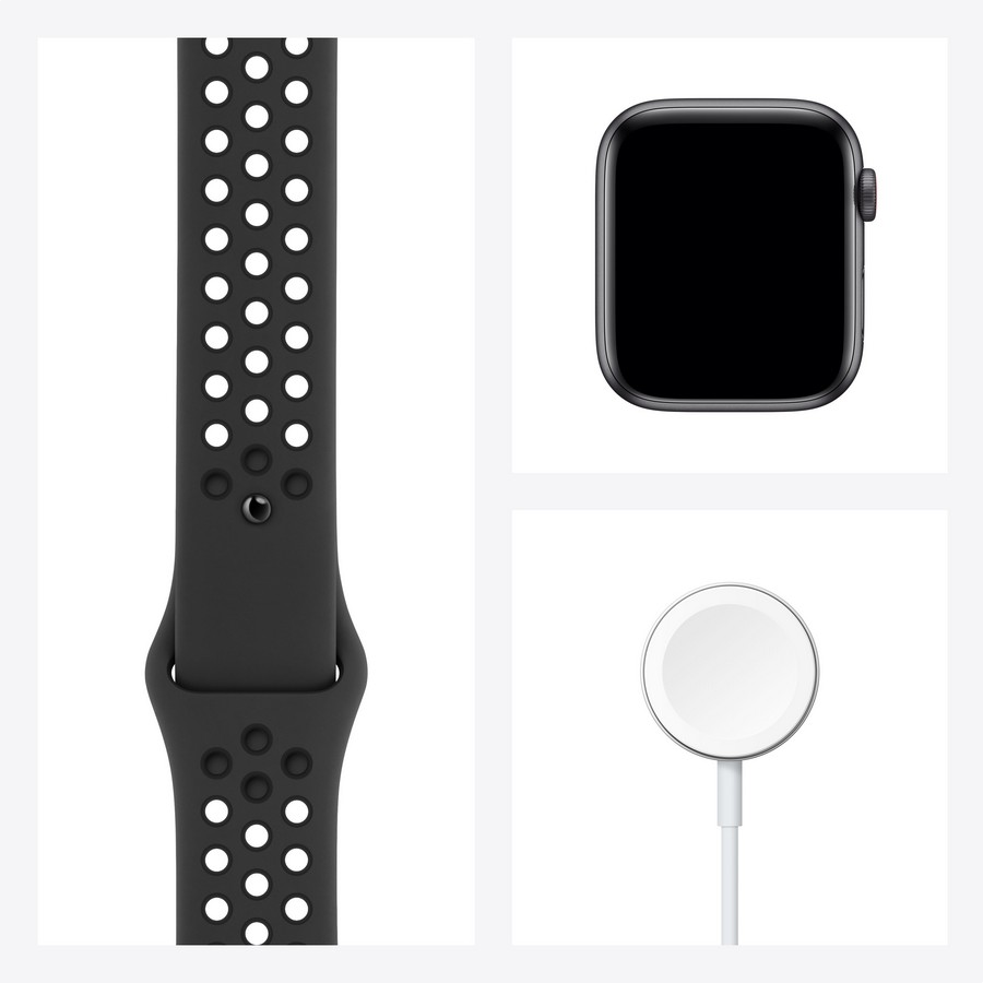 Apple Watch Nike SE, GPS+CELL, 44 mm, Caja de aluminio en gris espacial, Correa Nike Sport antracita/negro
