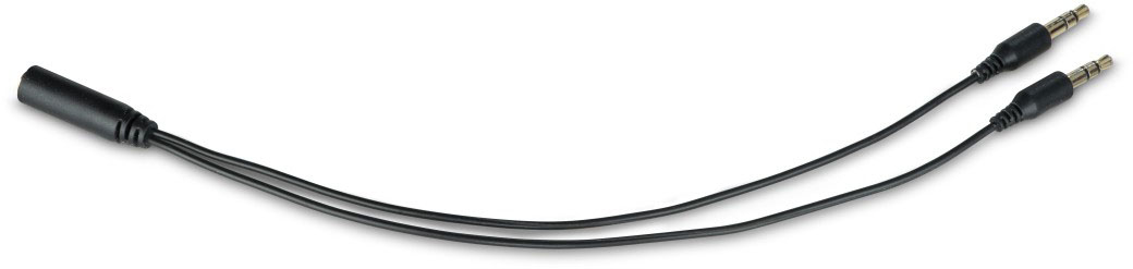 Fekete audio adapterkábel, két 3,5 mm-es dugóval.