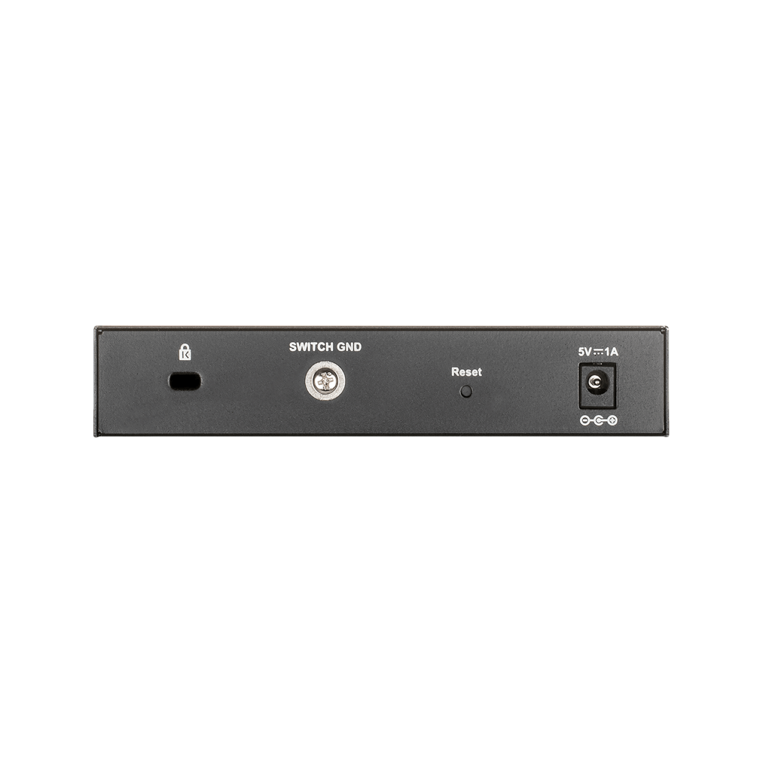 Dispositivo negro con puertos. El texto dice switch, GND, reset y 5V. Hay múltiples puertos.