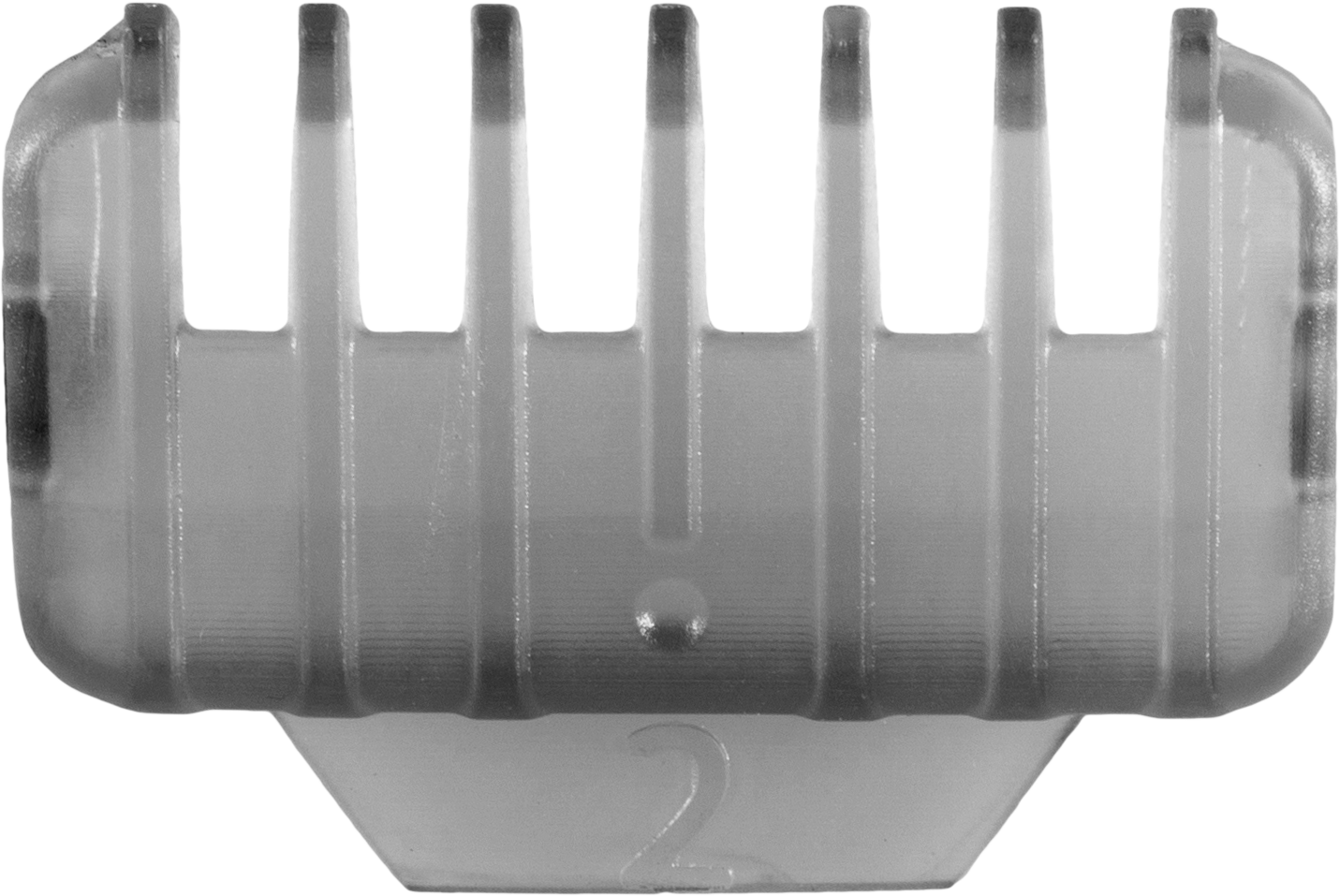 Hair clipper attachment with teeth numbered 2, against a black background.