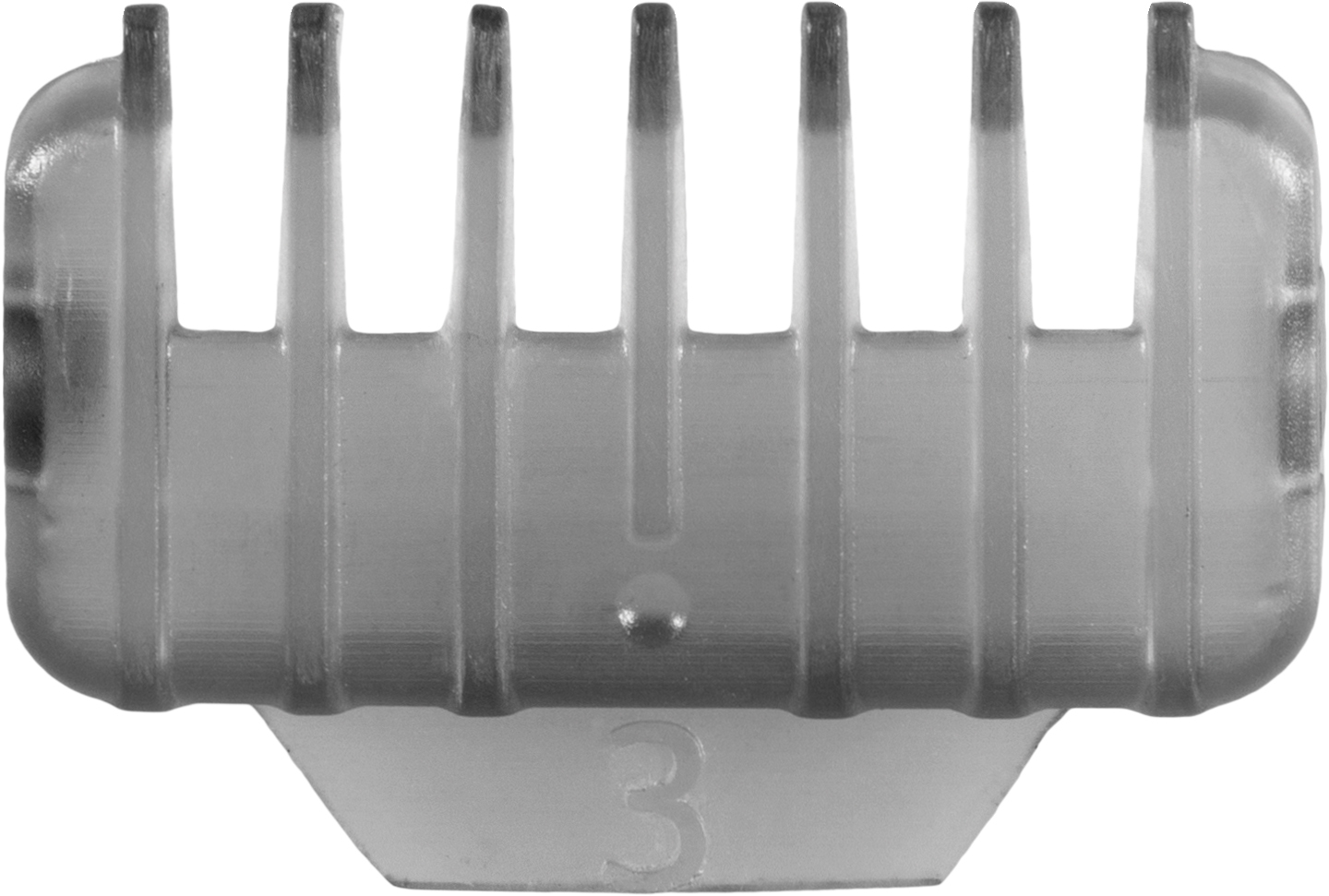 A grey plastic comb attachment for a hair clipper with the number 3 on it.