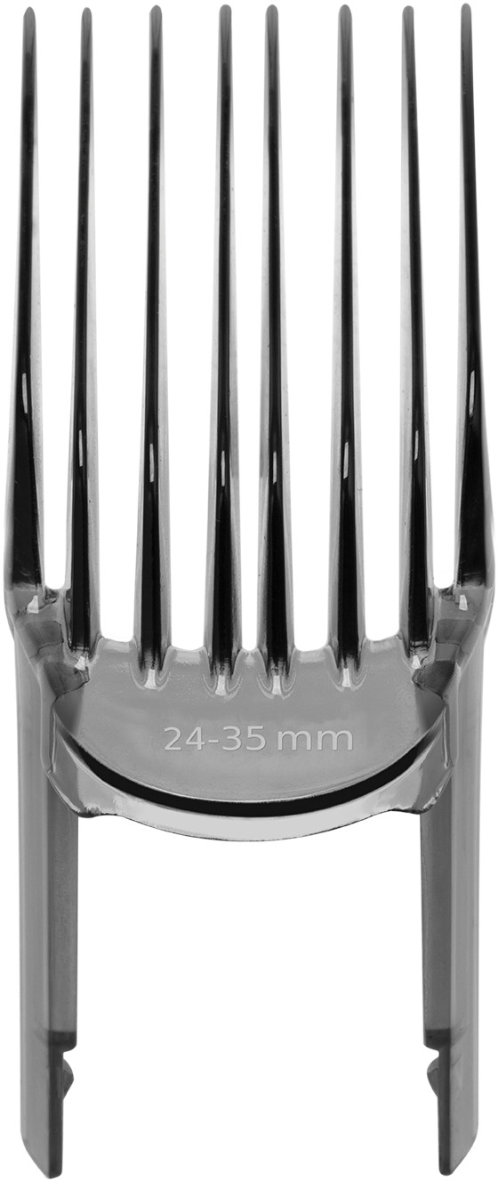 Hair clipper guard with 24-35 mm marking.