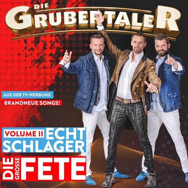 Albumcover mit drei Männern vor rotem Hintergrund. Text: Die Grubertaler, Volume II.