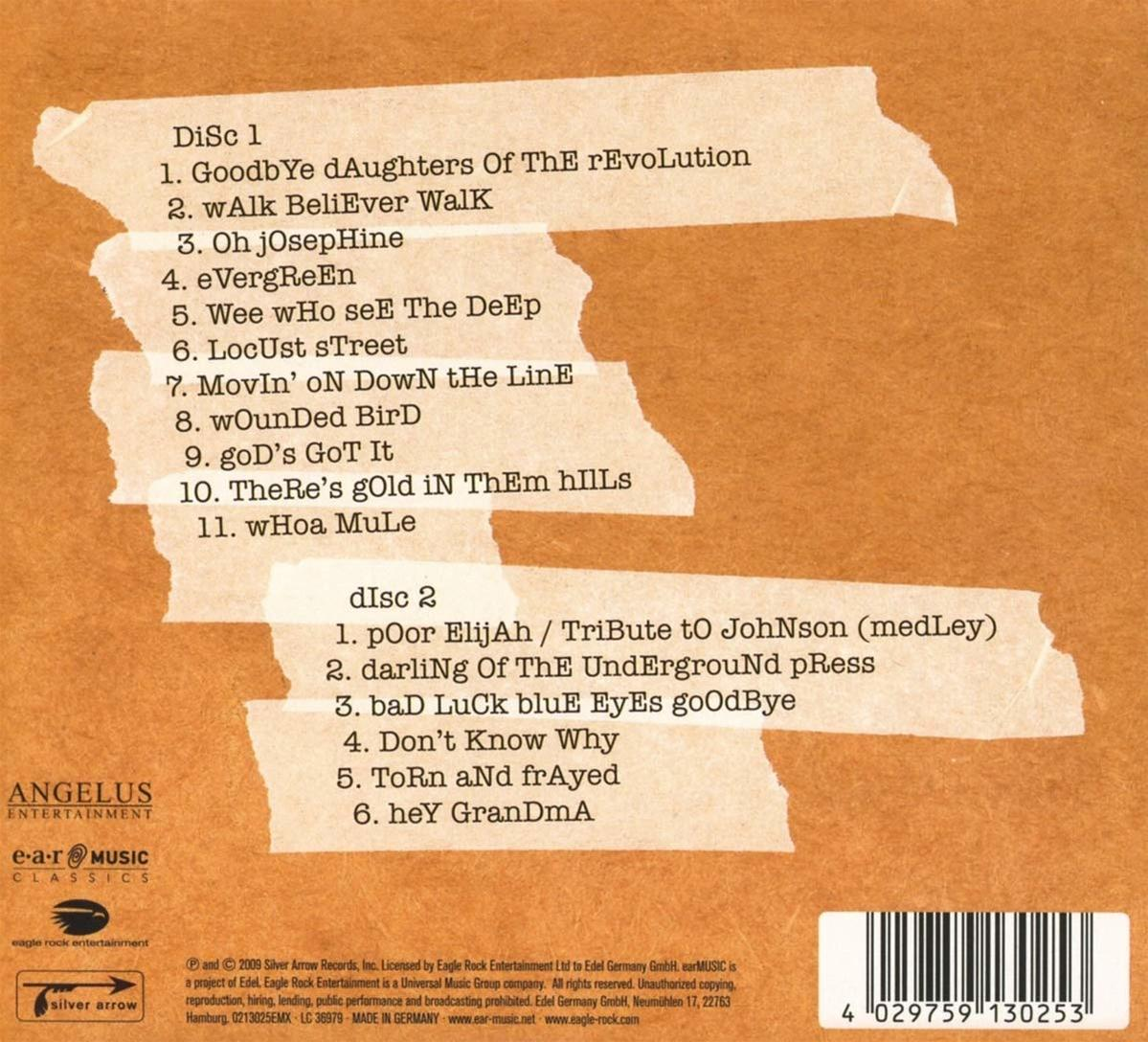 CD-Albumcover mit Titelliste, Künstler- und Labeldetails. Beigefarbener Hintergrund mit Text.
