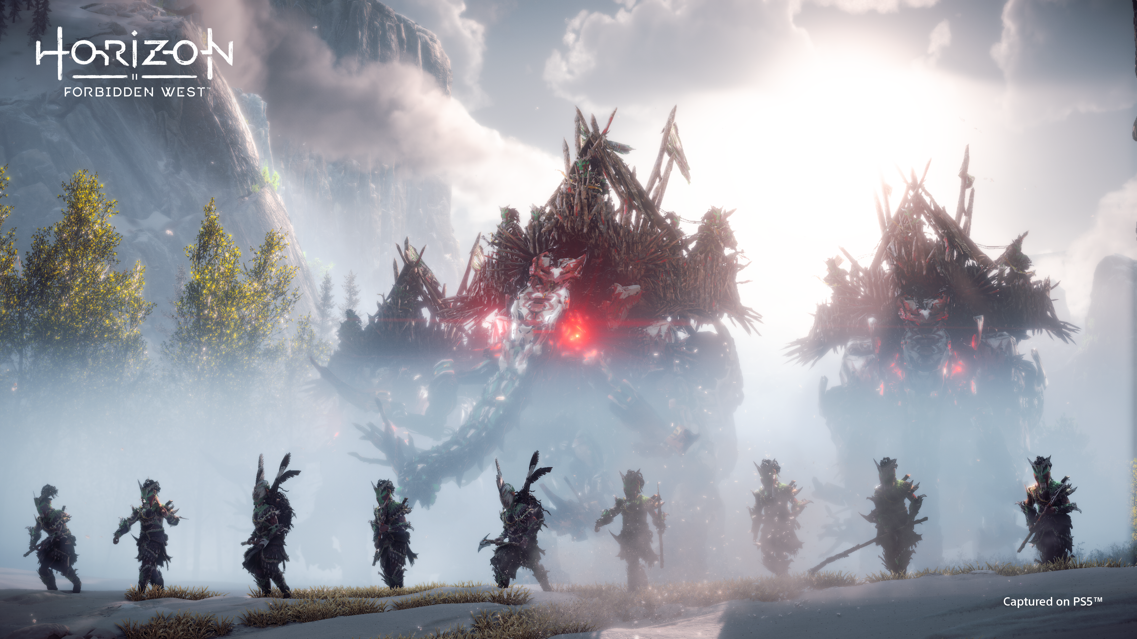 Une scène de jeu montre plusieurs personnages dans un environnement enneigé.