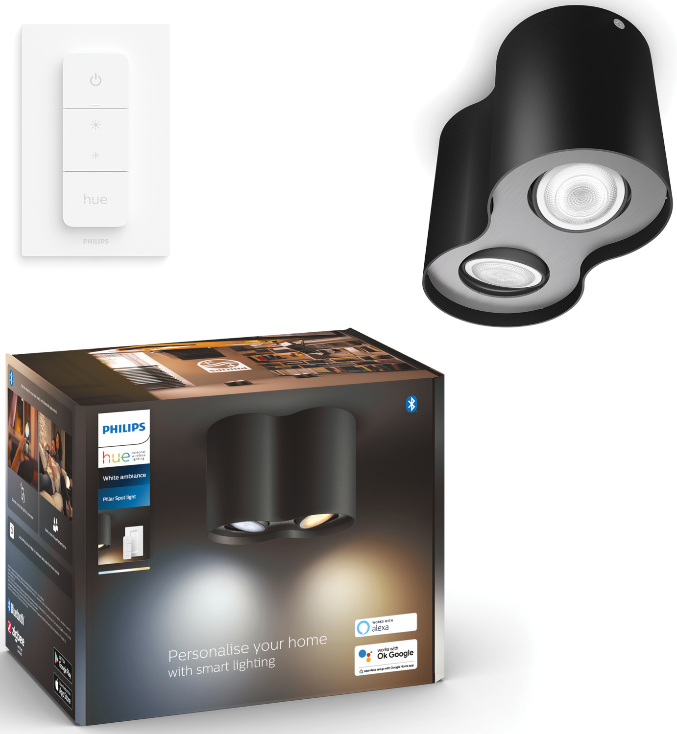 PHILIPS HUE Luminaire à 2 spots Smart Pillar Noir (33842500)