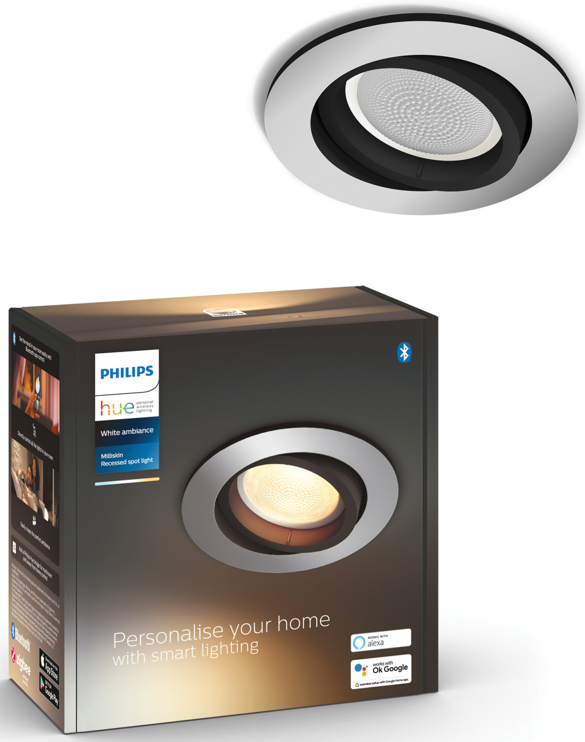 PHILIPS HUE Spot encastrable Smart Milliskin Aluminium (33854800)