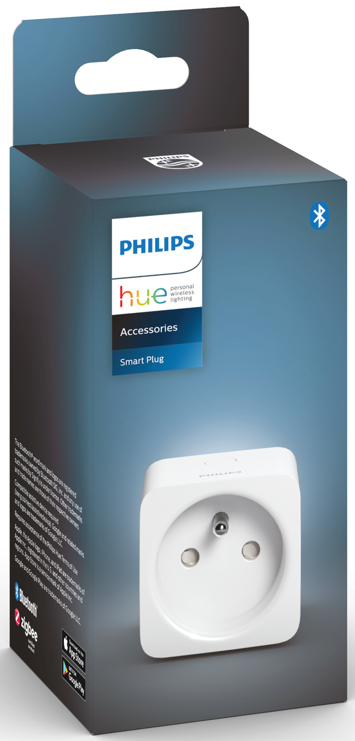 Een doos voor een Philips Hue Smart Plug, met de zichtbare stekker.