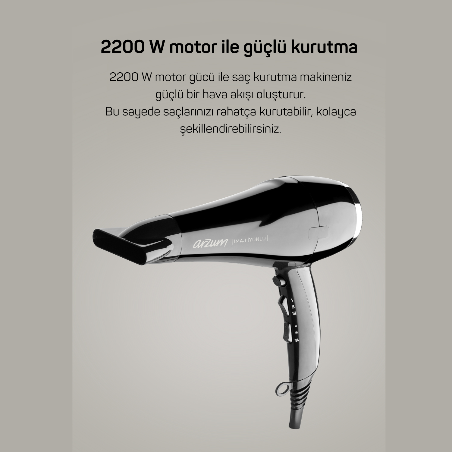 ARZUM AR596 İmaj 2200 W İyonlu Siyah Saç Kurutma Makinesi