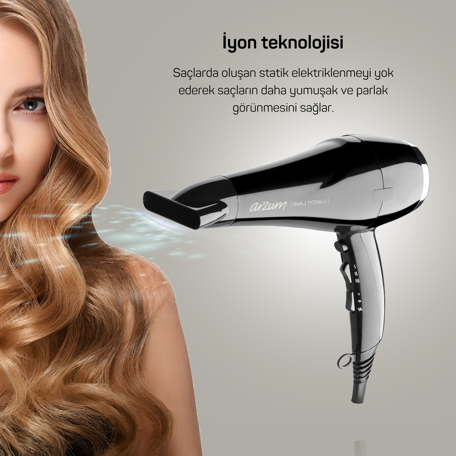 ARZUM AR596 İmaj 2200 W İyonlu Siyah Saç Kurutma Makinesi