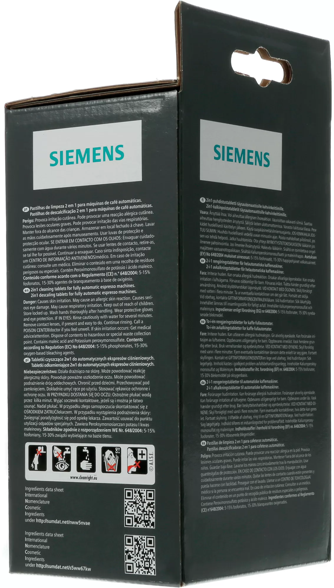 Box with product information and instructions. White background.
