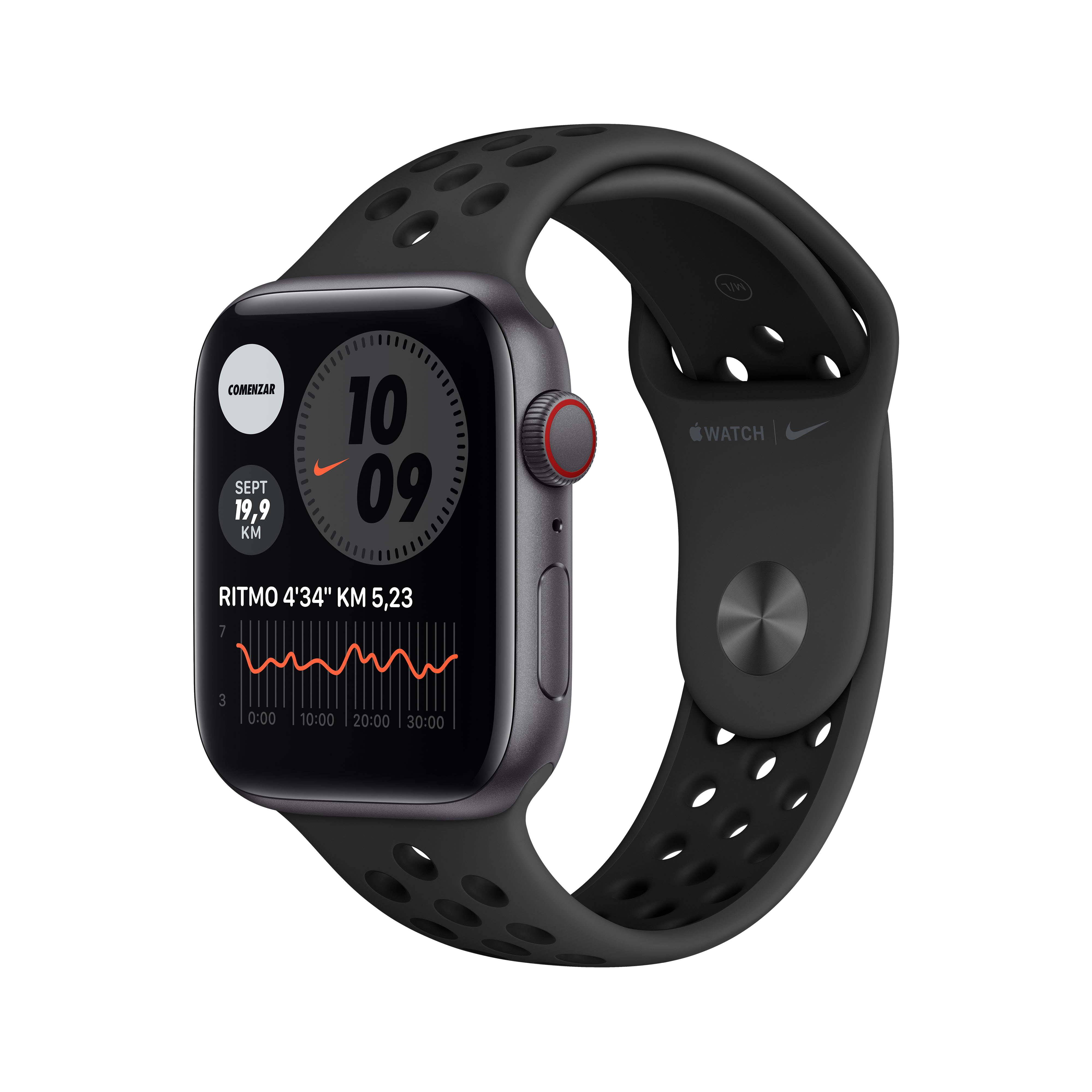 Apple Watch Nike SE, GPS+CELL, 44 mm, Caja de aluminio en gris espacial, Correa Nike Sport antracita/negro