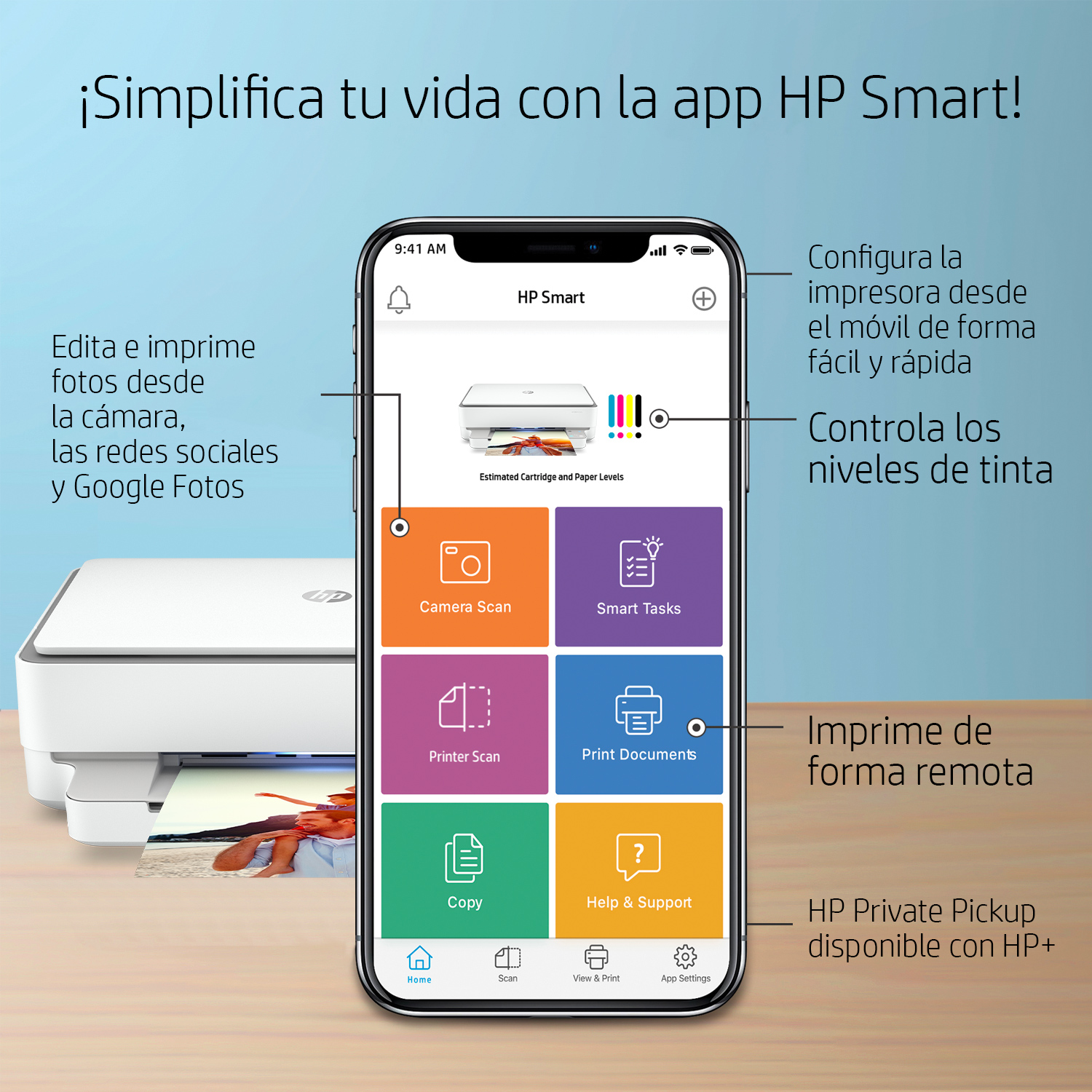 Impresora multifunción - HP Envy 6030e,Color/Mono,10 ppm,Inyección,Wi-Fi, 6 meses de impresión Instant Ink HP+