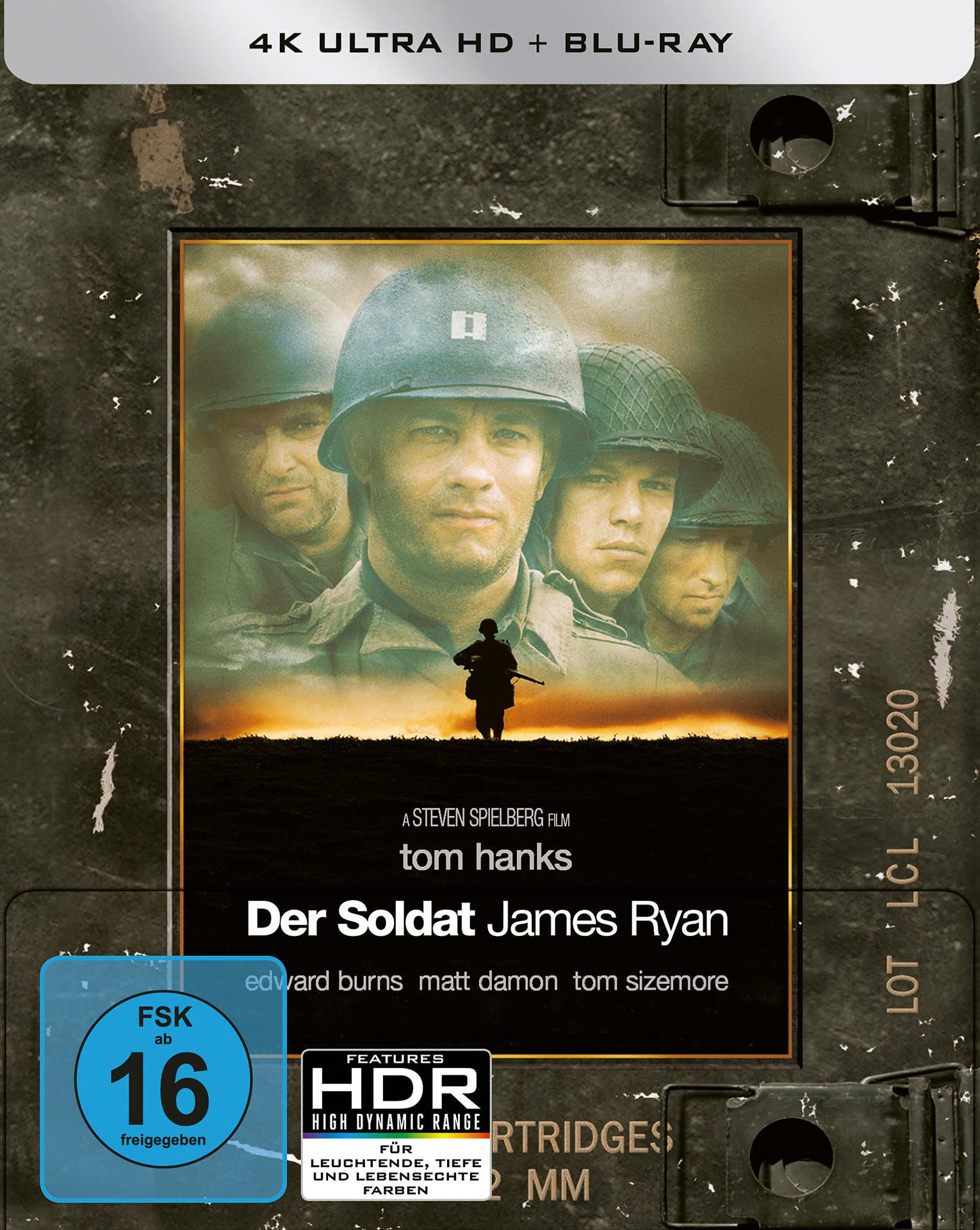 DVD-Cover für Der Soldat James Ryan. Zeigt Tom Hanks und andere Soldaten in einer Kriegsszene.