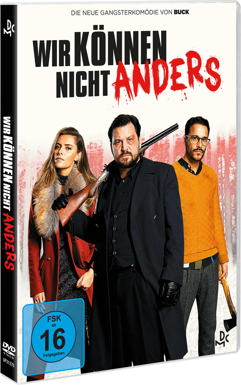 DVD-Cover für „Wir Können Nicht Anders“ mit Schauspielern. Das Cover ist hauptsächlich rot und schwarz.
