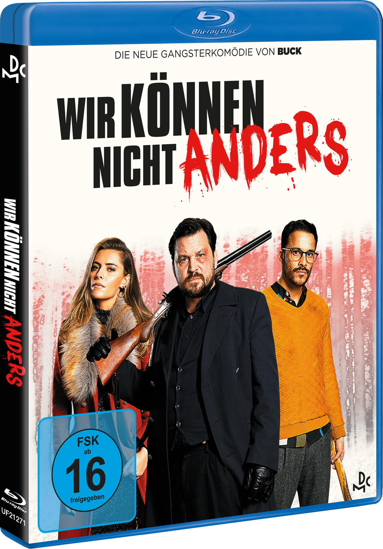 Eine Blu-ray-Hülle mit einem Filmcover, das drei Personen zeigt, mit weißem Hintergrund.