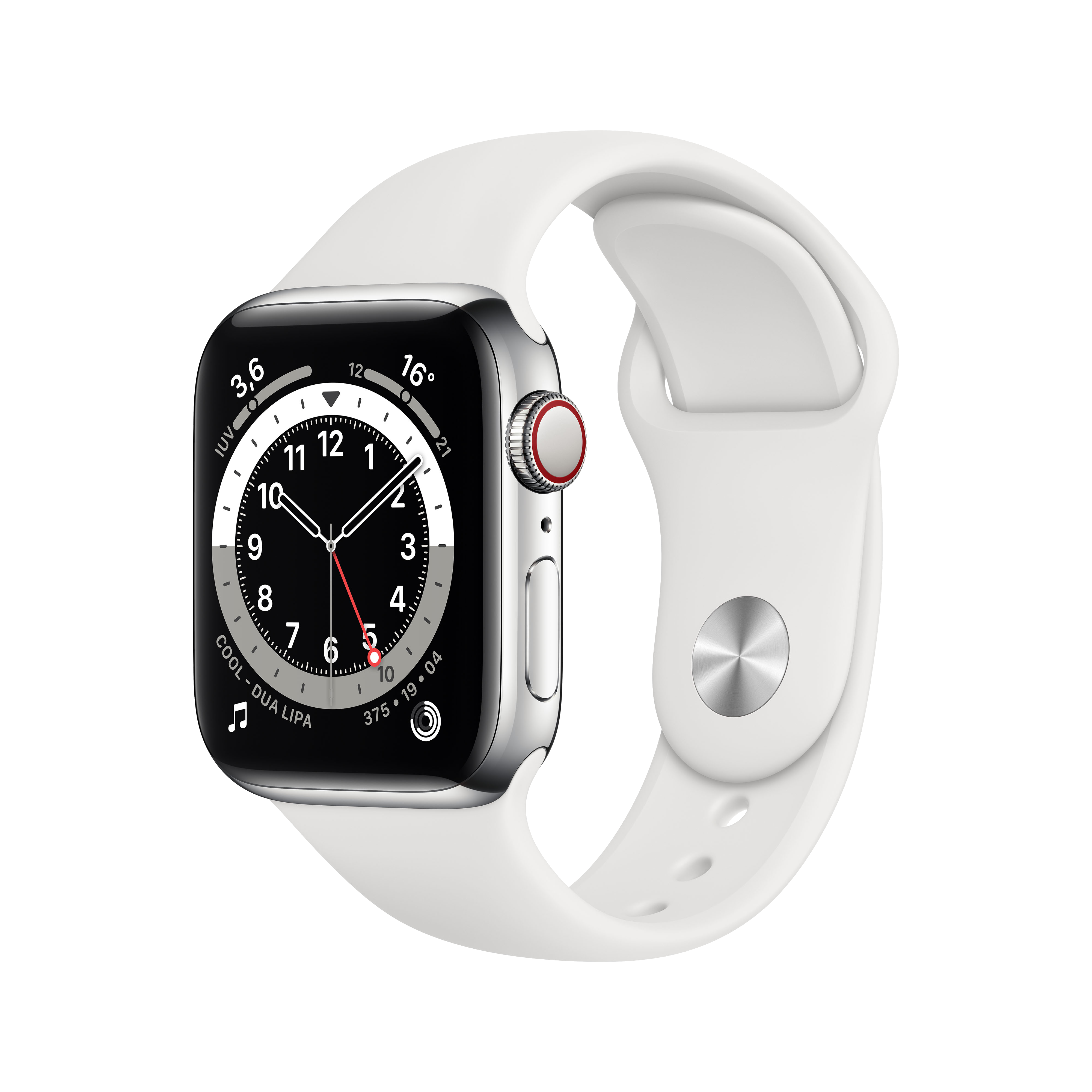 Apple Watch Series 6 gps+cellular 40mm acero plata cellular 40 caja inoxidable en correa deportiva blanca talla