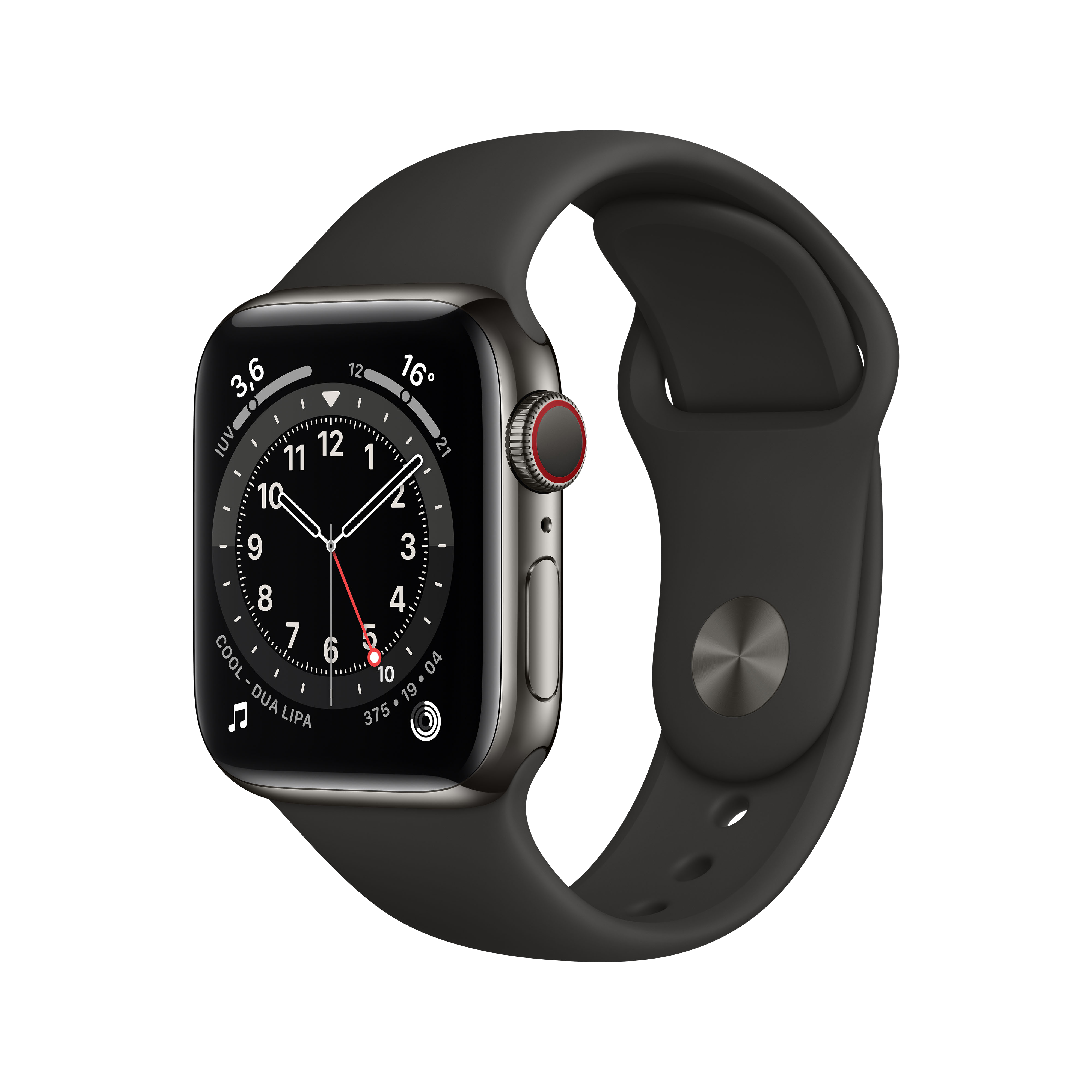 Apple Watch Series 6 gps cellular 40 mm caja acero inoxidable en grafito correa deportiva negra 40mm talla m06x3tya