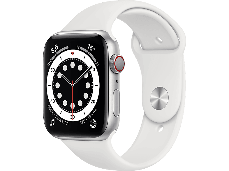 Apple Watch Series 6, GPS+CELL, 44 mm, Caja de aluminio en plata, Correa  deportiva blanca