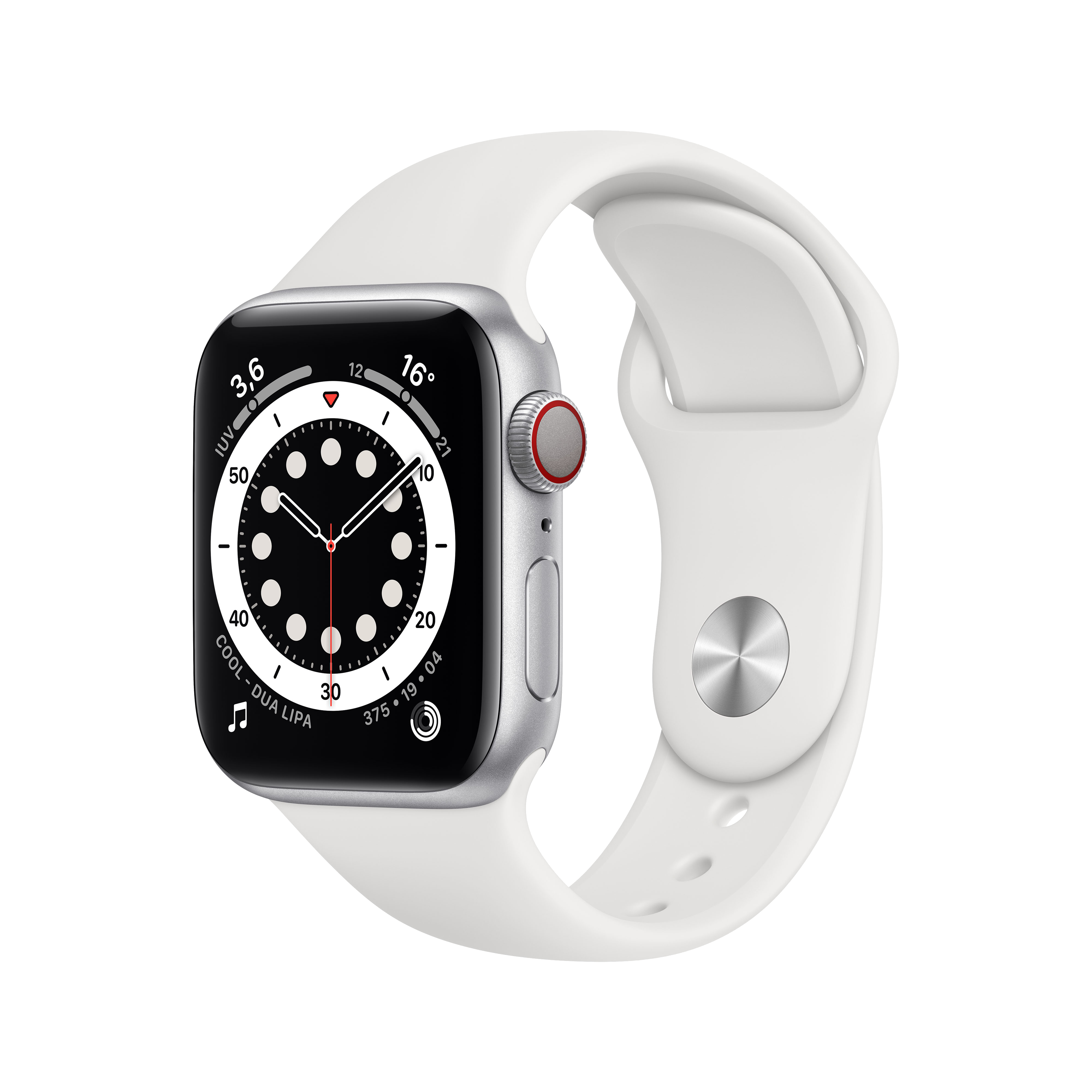 Apple Watch Series 6 gps+cell 40 mm caja aluminio en plata correa deportiva blanca 40mm celular smartwatch con cellular y oled 4g