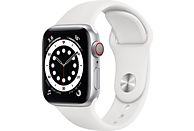 Apple Watch Series 6, GPS+CELL, 40 mm, Caja de aluminio en plata, Correa deportiva blanca