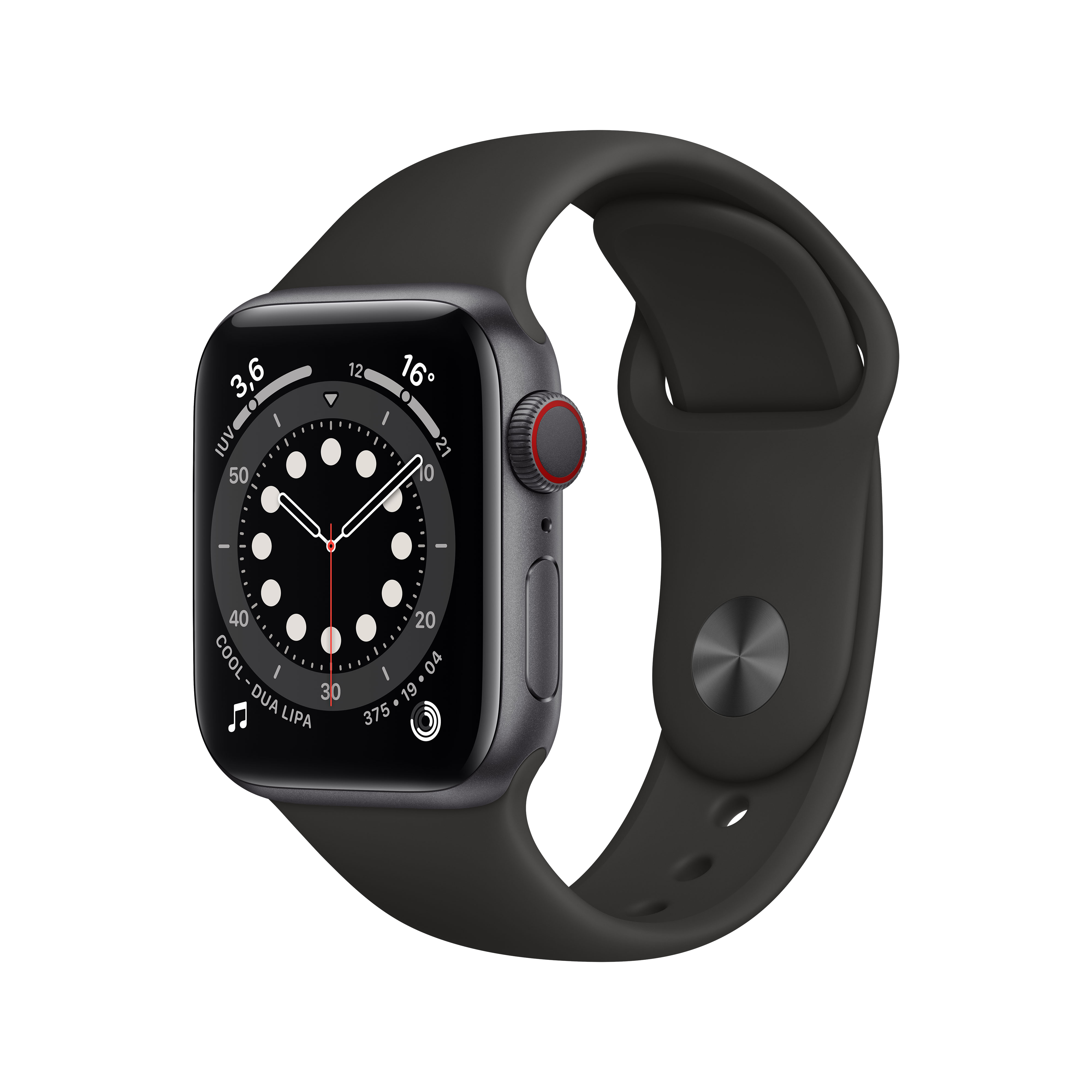 Apple Watch Series 6 gps cellular 40 mm caja aluminio en gris espacial correa deportiva negra 40mm smartwatch con s6