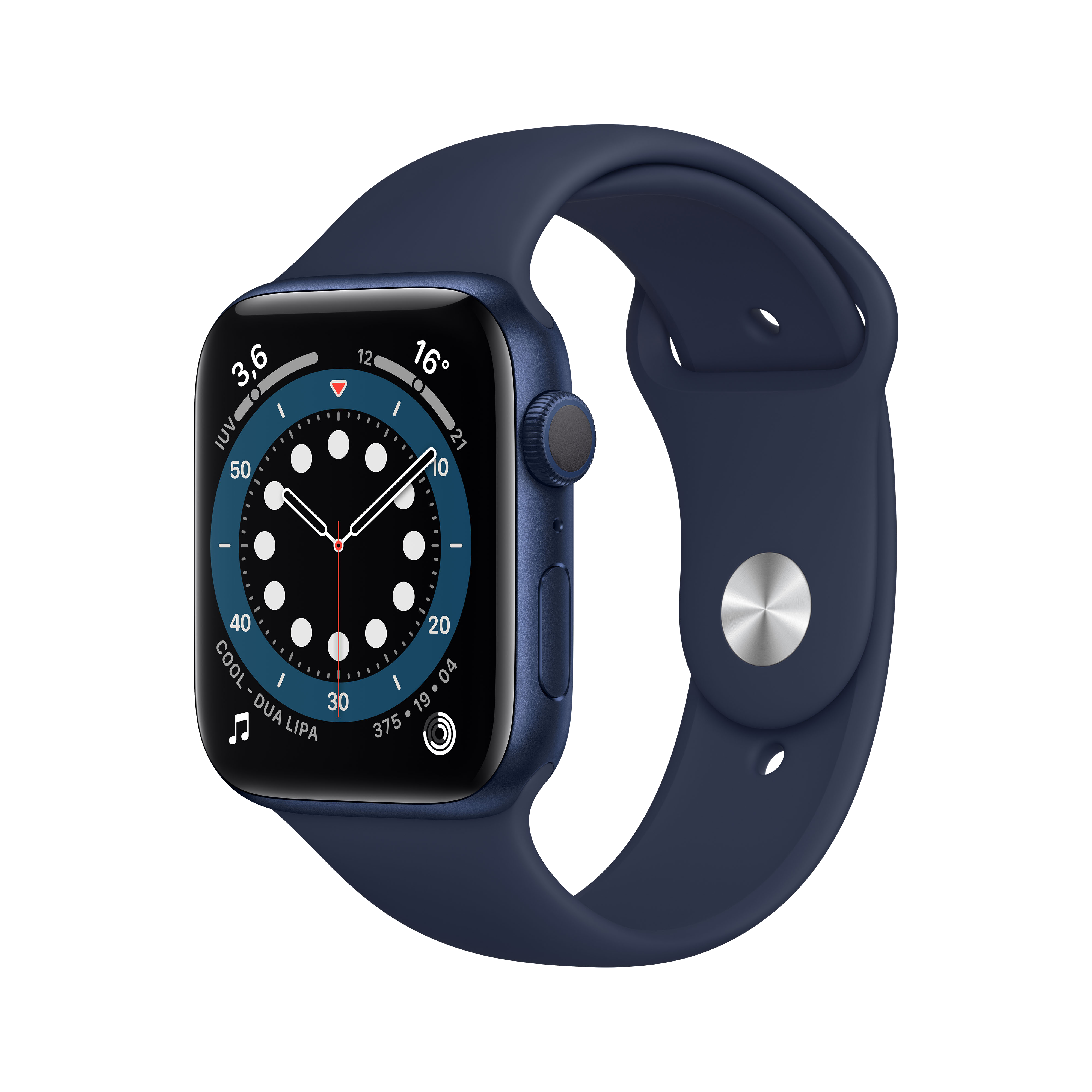 Apple Watch Series 6, GPS, 44 mm, Caja de aluminio en azul, Correa deportiva azul marino intenso