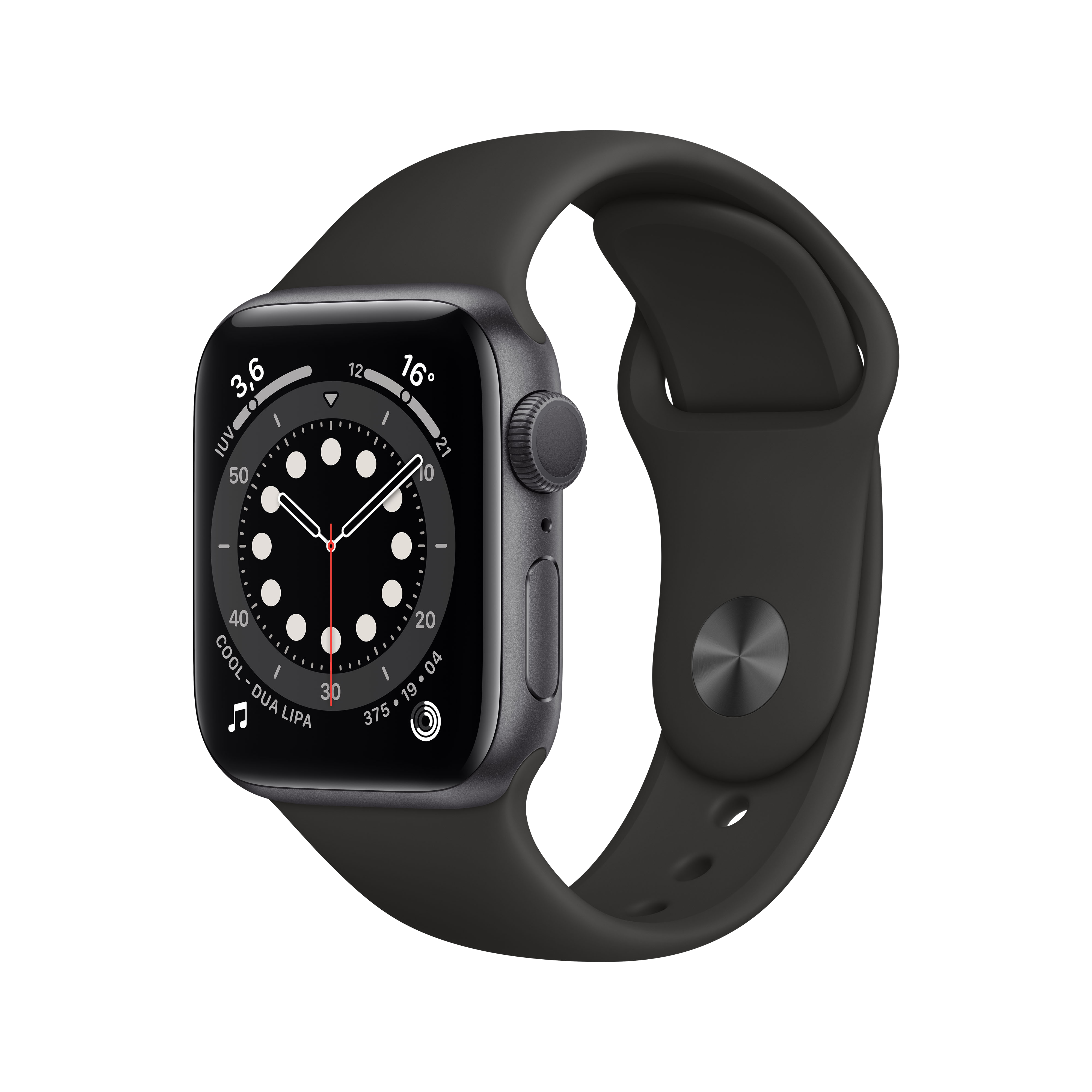 Apple Watch Series 6, GPS, 40 mm, Caja de aluminio en gris espacial, Correa deportiva negra