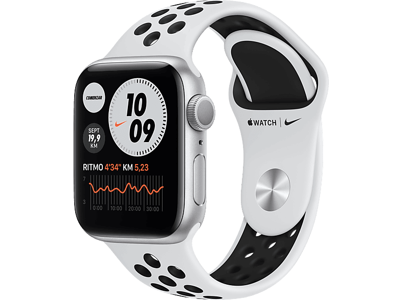 invención lanzadera Aterrador Apple Watch Nike Series 6, GPS, 40 mm, Caja de aluminio en plata, Correa  Nike Sport Platino puro/negro