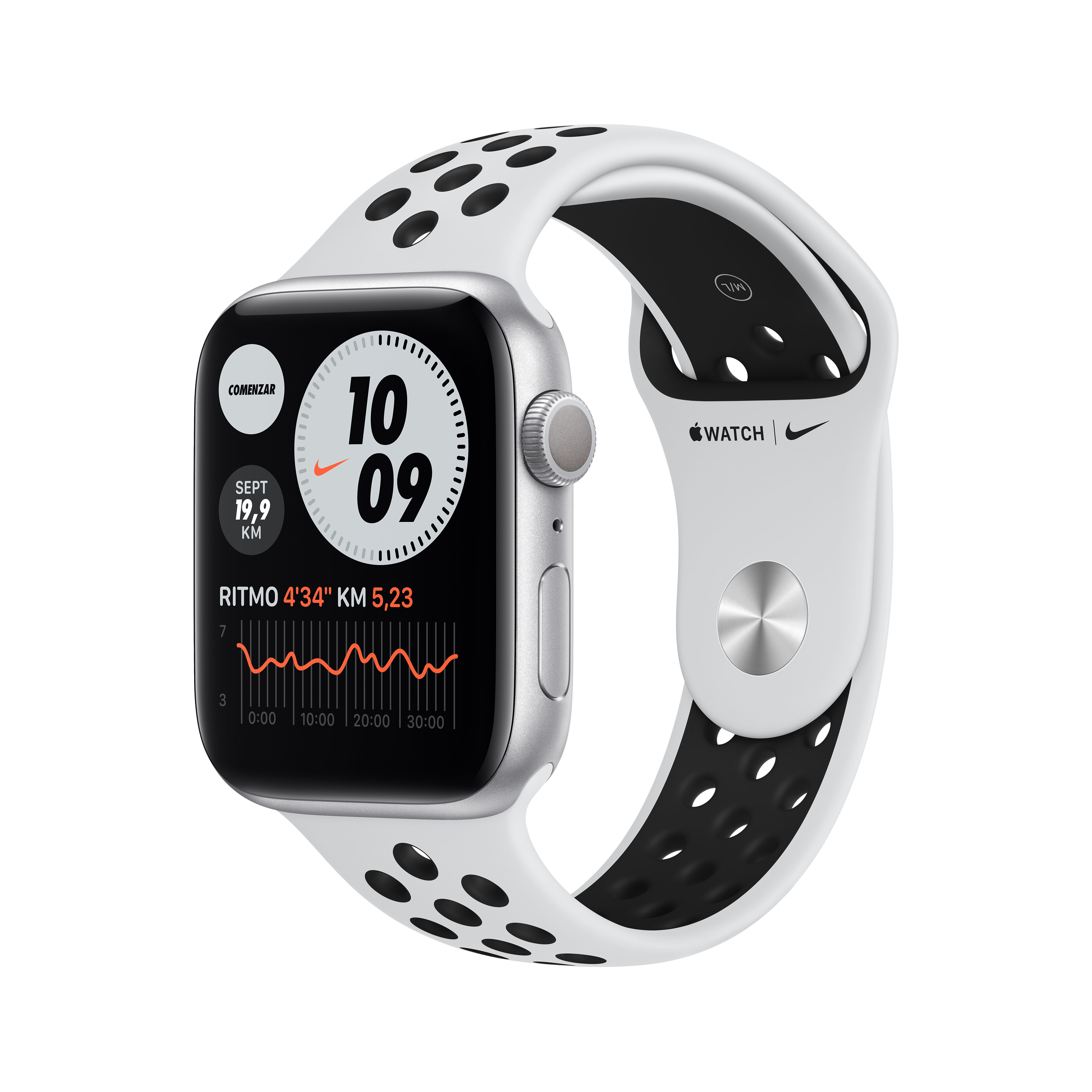 Apple Watch Nike Series 6, GPS, 44 mm, Caja de aluminio en plata