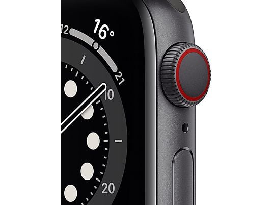 Apple Watch Series 6, GPS+CELL, 40 mm, Caja de aluminio en gris espacial, Correa deportiva negra