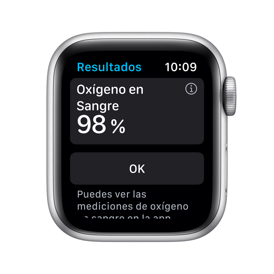 Apple Watch mostrando nivel de oxígeno en sangre al 98%.