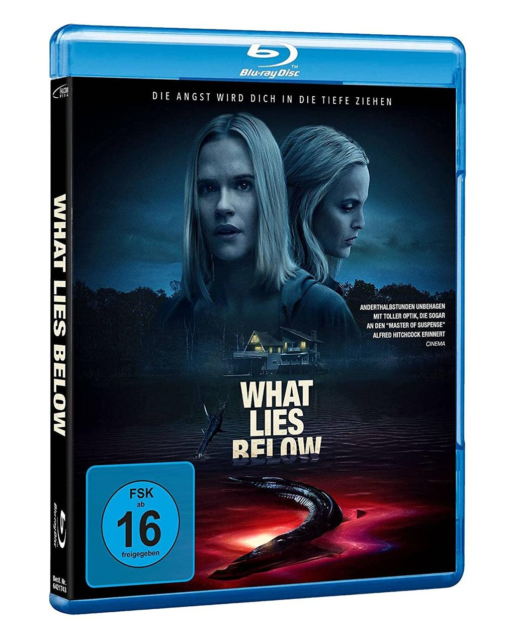 Blu-ray-Filmcover für 'What Lies Below' mit zwei Frauen und einer Seeszene.