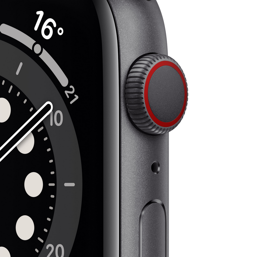 Apple Watch con caja negra y pantalla negra mostrando la hora.