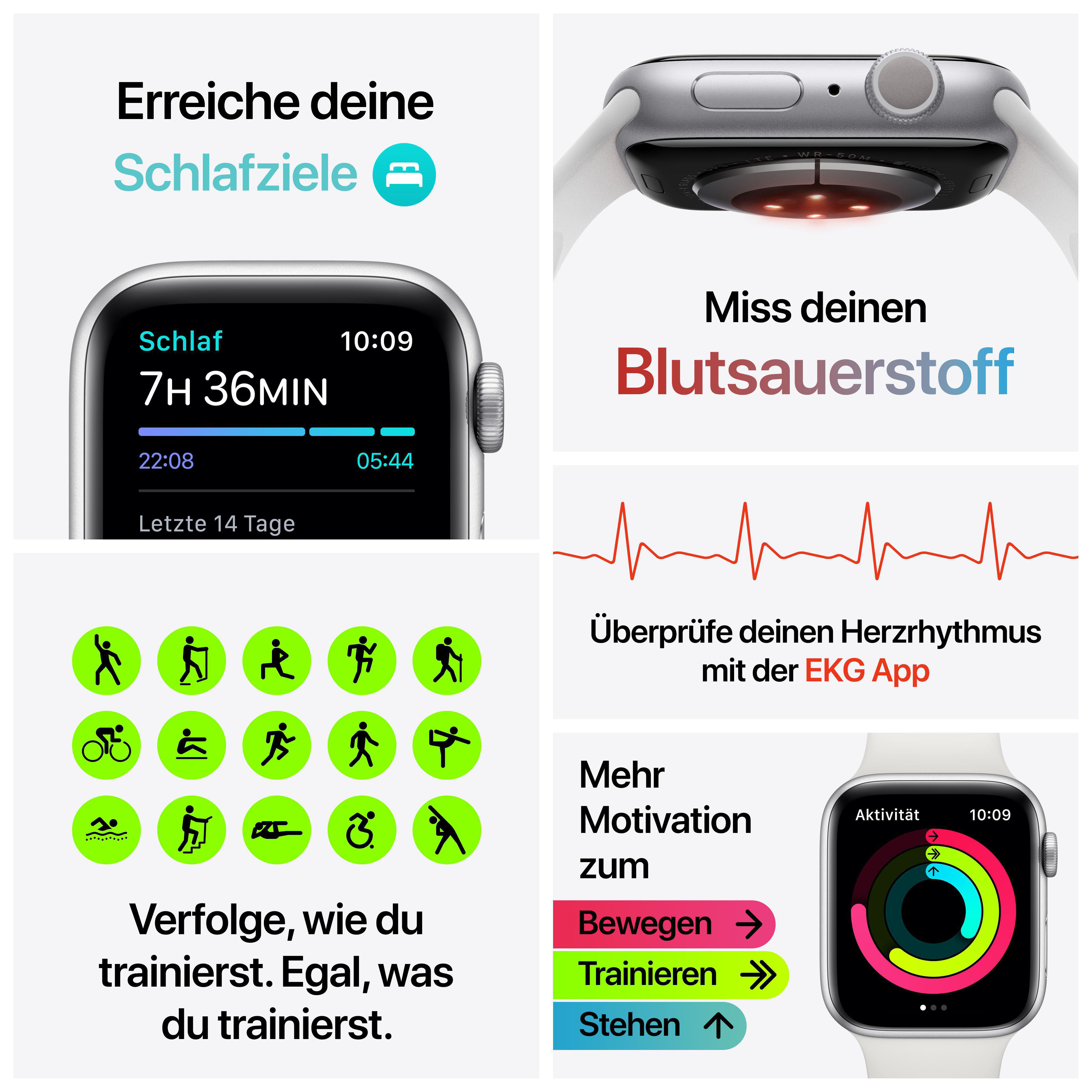 APPLE Watch Series Cellular) Fluorelastomer, 190 (GPS mm, Smartwatch - 40mm Silber/Schwarz Nike 130 + 6