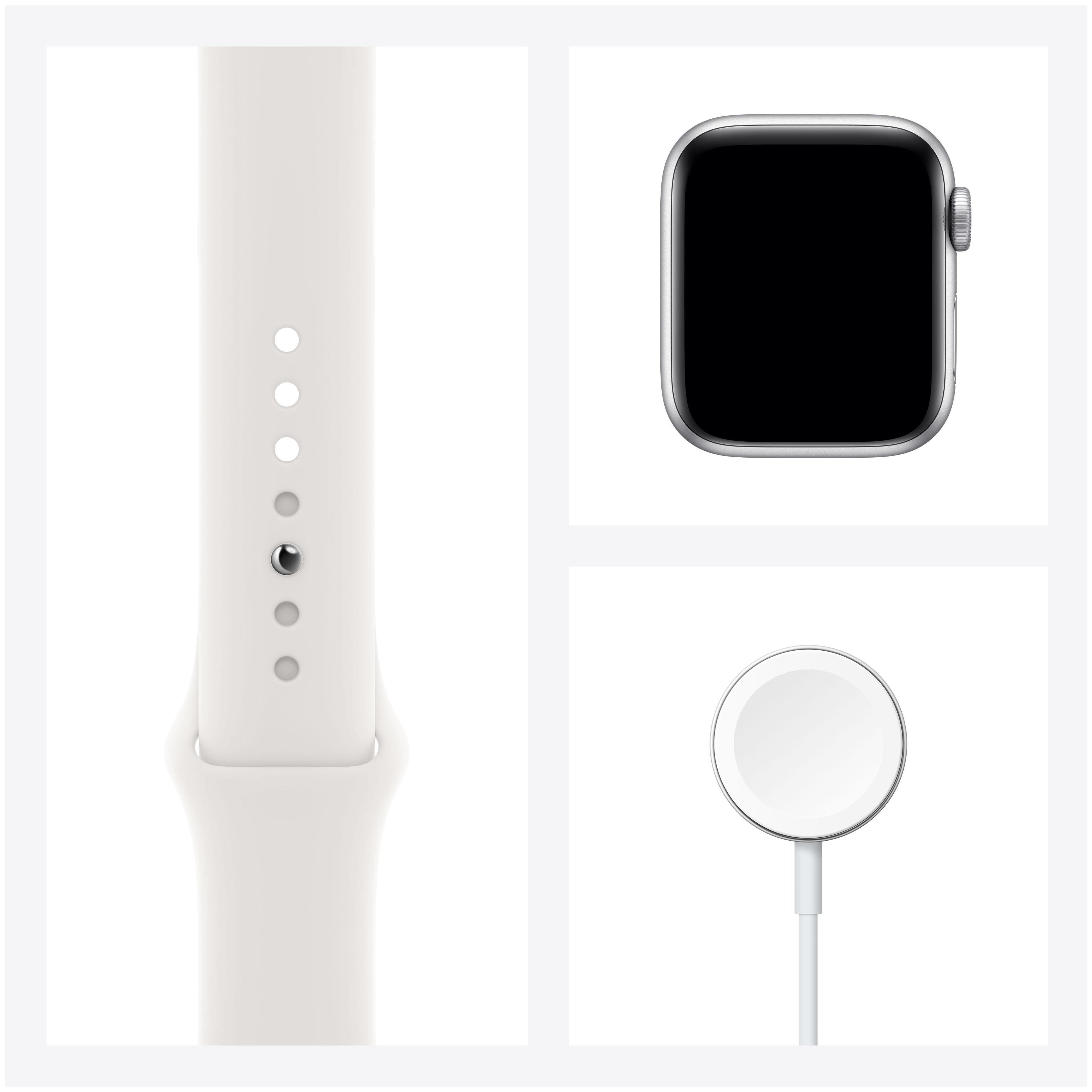 APPLE Watch SE (GPS 130 Aluminium Armband: Cellular) 40mm Weiß, - Gehäuse: Silber Smartwatch 200 mm, + Fluorelastomer