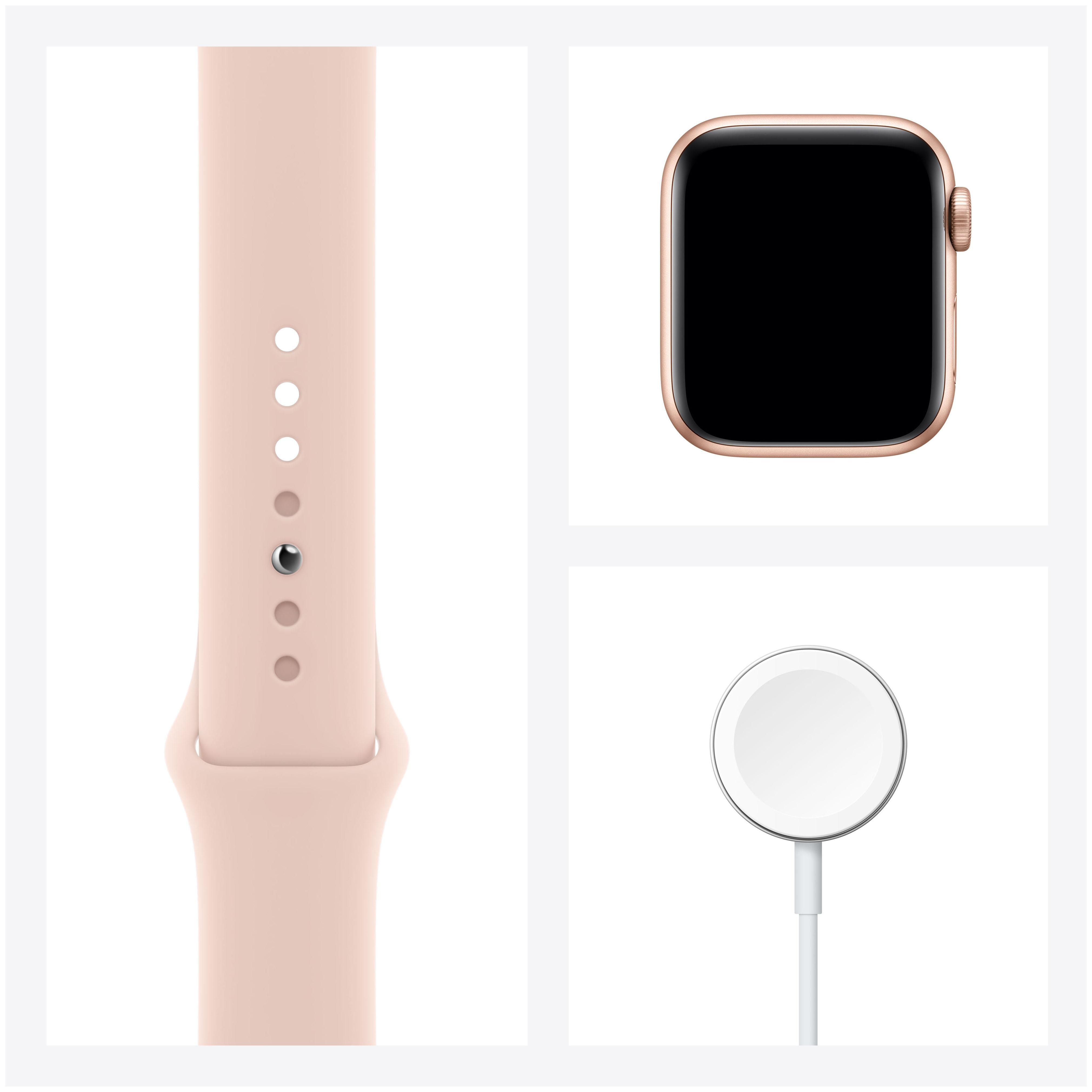 APPLE Watch Series 6 (GPS Fluorelastomer, Armband: 140 Pink Aluminium Gehäuse: mm, 210 - Gold Cellular) Sand, Smartwatch 44mm 