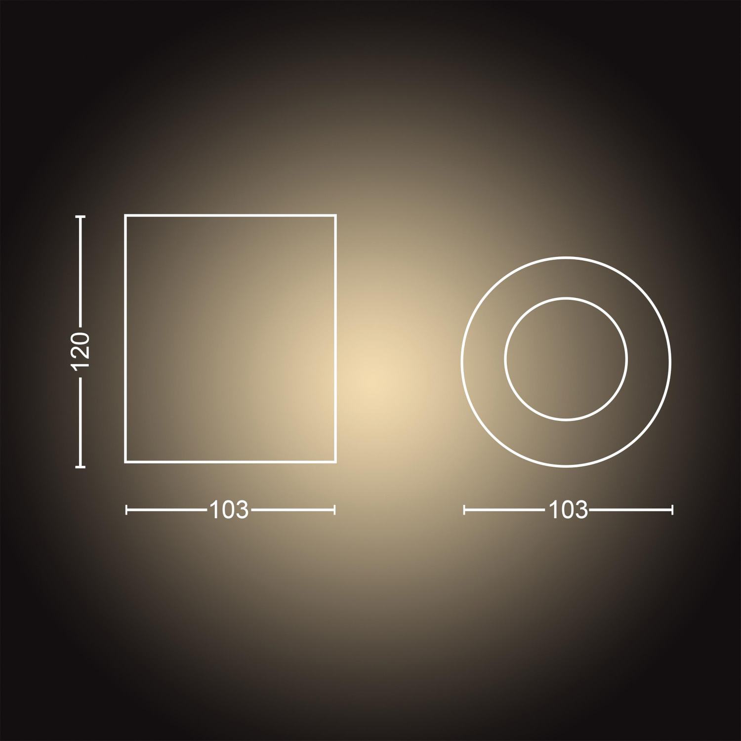 Diagramme d'un carré et d'un cercle avec des mesures, sur un fond dégradé.