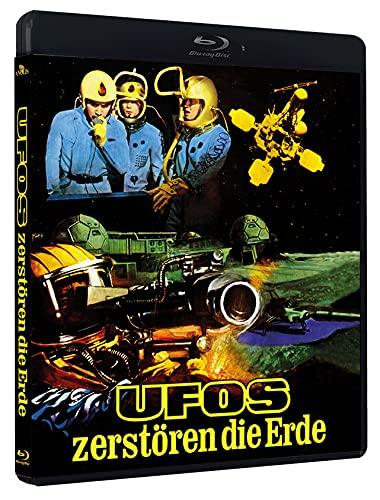 Blu-ray-Cover eines Vintage-Sci-Fi-Films mit Retro-Astronauten und einem Raumschiff.