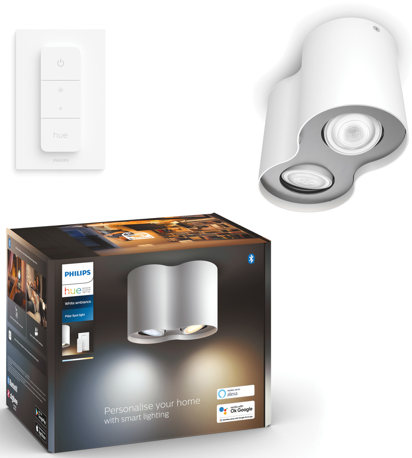 PHILIPS HUE Spot double Smart Pillar + Interrupteur Blanc (33846300)